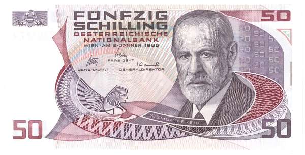 50 Schilling 2.1.1986 Sigmund Freud Erh.unc L730783J Ank. Nr. 288 Pick 149
