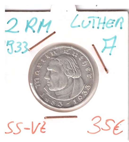 2 RM Reichsmark 1933 A Silber Martin Luther