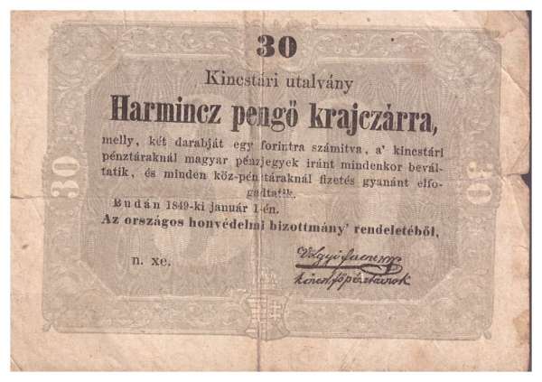 Ungarn / Hungary P.S122 30 Pengö Kreuzer 1849