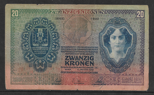 20 Kronen 2.1.1907 Ank156 Serie 1832/095287 gebraucht