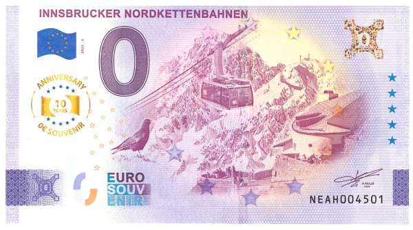 ANK.Nr.106a Innsbrucker Nordkettenbahnen 0 Euro Schein 2025-3 Anniversary