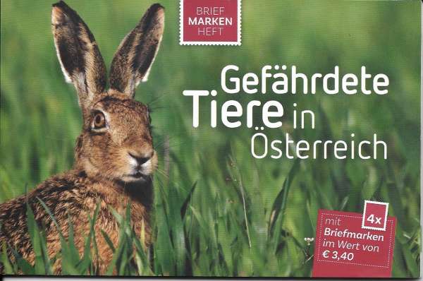 Gefährdete Tiere in Österreich Briefmarken Heft mit 4 Marken