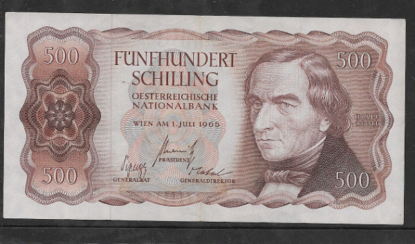 500 Schilling 1.7.1965 Josef Ressel gebraucht Nr: F 596308 G
