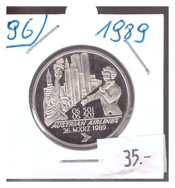 Nr. 096 Austrian Airlines 1 Flug New York 1989 Casinos Austria Silber Casino Jeton 100 Schilling