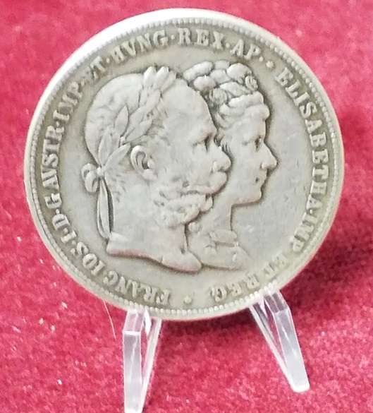 2 Gulden 1879 Silberhochzeit Silber Franz Joseph I Henkelspur