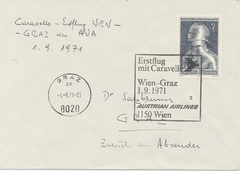 Caravelle Erstflug Aua Wien - Graz 1.9.1971