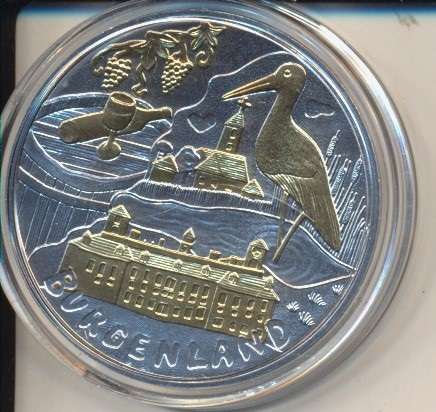 10 Euro 2015 Premiumausgabe Burgenland 24 Karat Teilvergoldet Silber