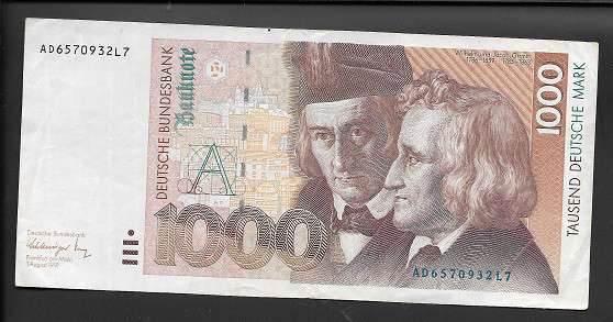 1000 Deutsche Mark DM 1.8.1991 gebrüder Grimm