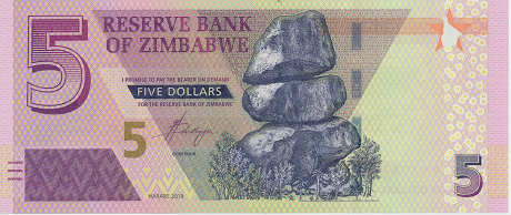 SIMBABWE / ZIMBABWE – 5 Dollars 2019 UNC Pick