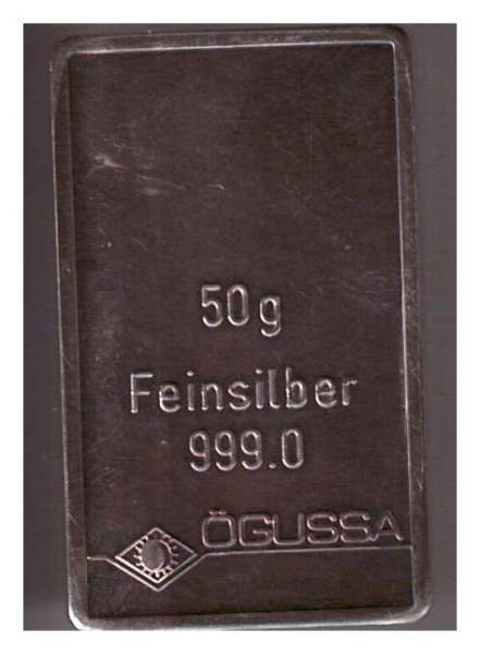 50 Gramm Silber Barren Ögussa Feinsilber 999,0