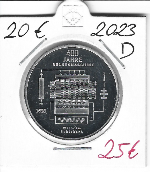 20 Euro 2023 D 400 Jahre Rechenmaschine
