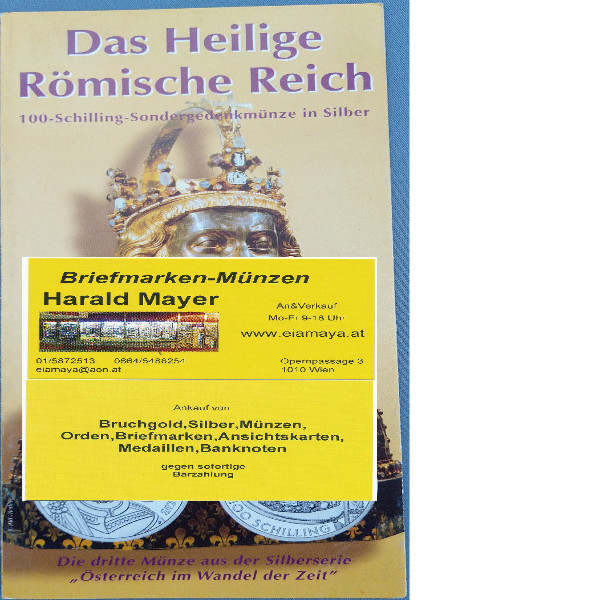 2001 Das Heilige Römische Reich 100 Schilling Silber - nur Flyer Folder