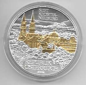 10 Euro 2008 Premiumausgabe Stift Klosterneuburg 24 Karat Teilvergoldet Silber