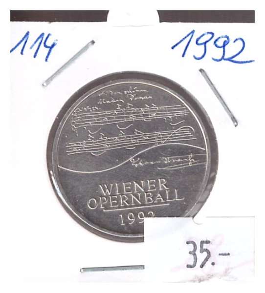 Nr. 114 Wiener Opernball Notenblatt 1992 Casinos Austria Silber Casino Jeton 100 Schilling