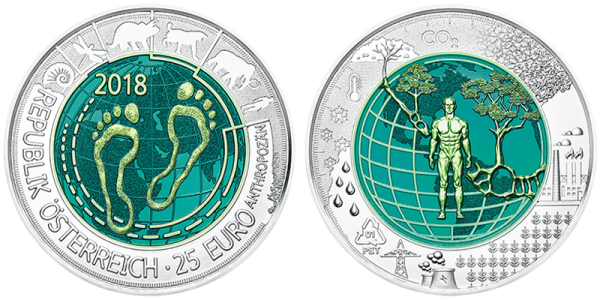 25 Euro 2018 Niob Silber Anthropozän ANK Nr. 16 Niob 2018