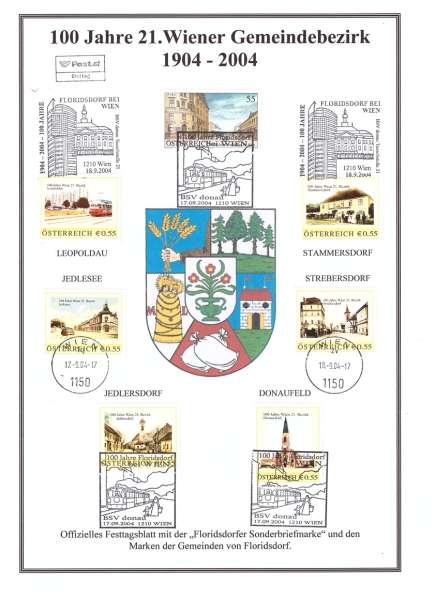 100 Jahre 21 Wiener Gemeindebezirk Ersttag 1904-2004