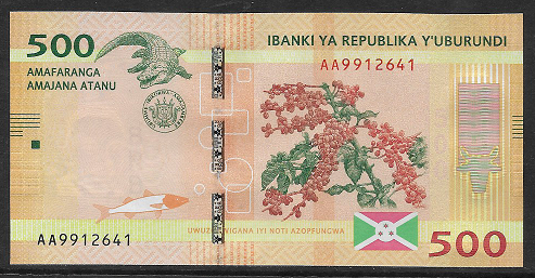 Burundi- 500 Francs 2015 UNC - Pick 50