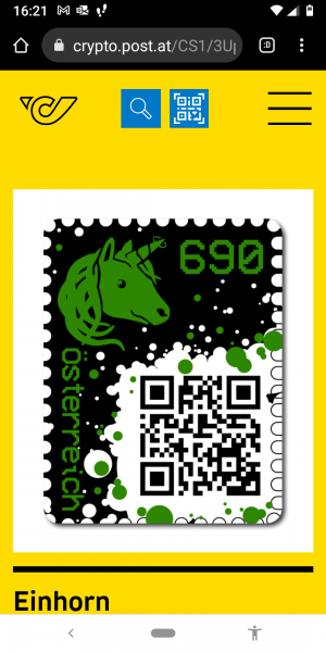 Crypto Stamp 1 - Einhorn Grün Edition Grün / crypto stamp 1 edition green 6 stellig- Postfrisch