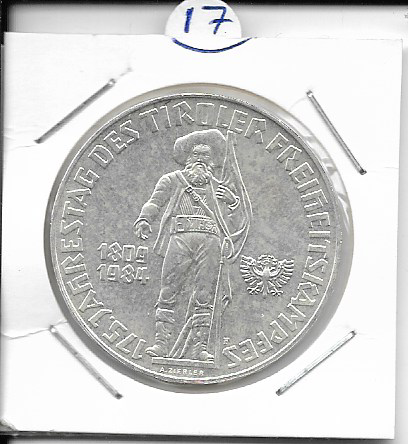 ANK Nr. 17 175 Jahr Feier des Tiroler Freiheitskampfes 1984 500 Schilling Silber Normal