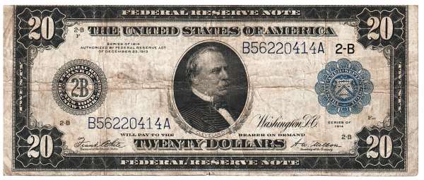 USA 20 Dollar 1914 Banknote Large Size US New York B56220414A