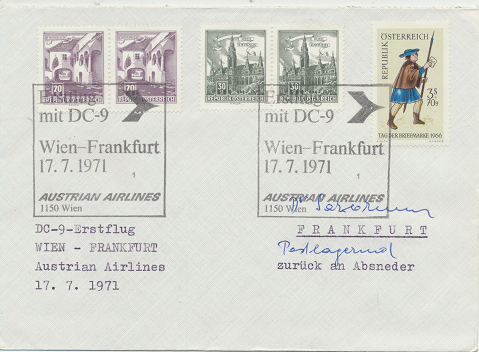 Erstflug DC-9 Wien-Frankfurt 17.7.1971