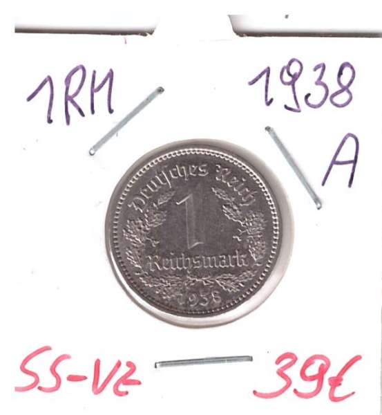 1 RM Reichsmark 1938 A Nickel