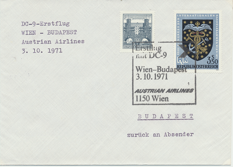 Erstflug Aua DC-9 Wien - Budapest 3.10.1971