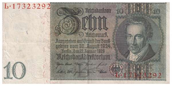 10 Reichsmark 22.1.1929 Wz. Kopf Thaer -L-17323292 Ank.229