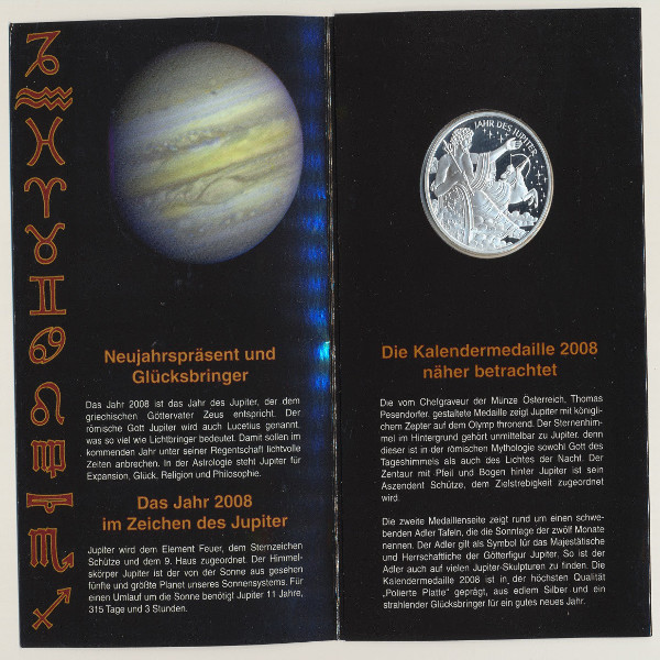 2008 Kalendermedaille Jahresregent Jupiter Silber im Blister
