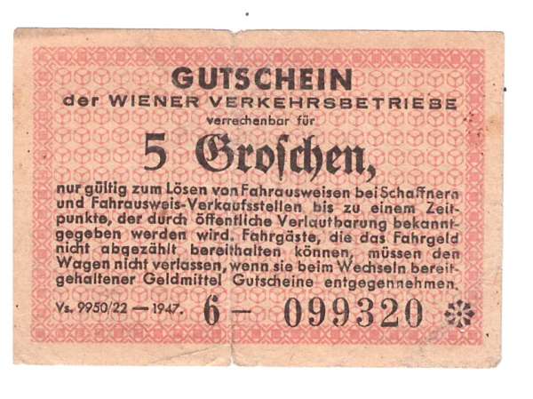 5 Groschen 1947 Wiener Verkehrsbetriebe NG4 Nr.6-099320