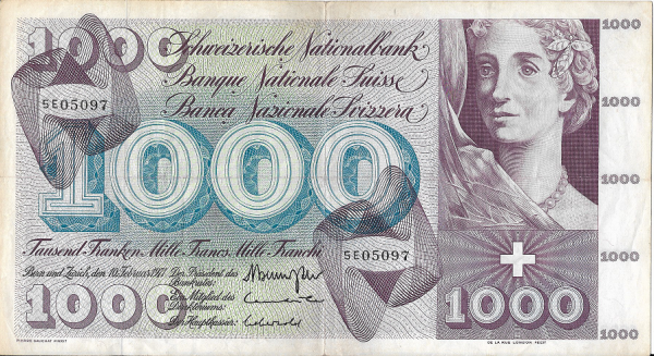 1000 Franken 1971 Pick 52 Nr.5E05097