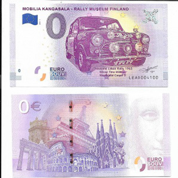 0 Euro Schein 2018 -1 Mobilia Kangasala Rally Museum Finland Unc