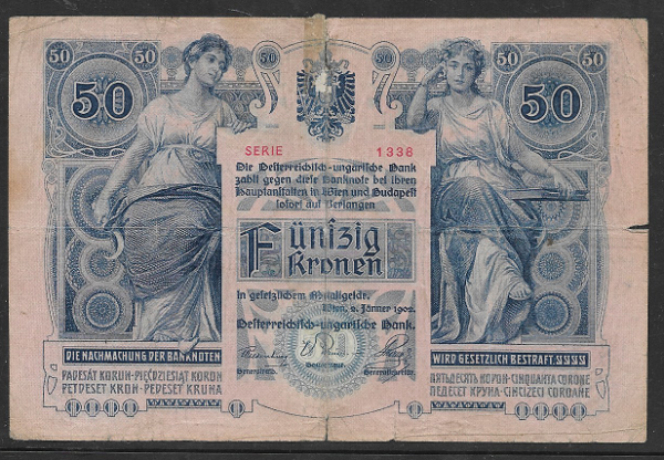 50 Kronen 2.1.1902 Ank152 Serie 1338-82091 gebraucht