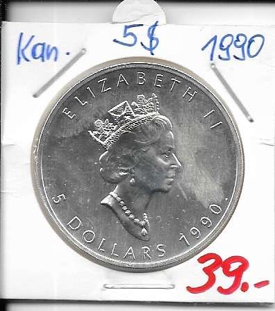 5 DOLLAR 1990 Canada Maple Leaf Silber 1 Unze