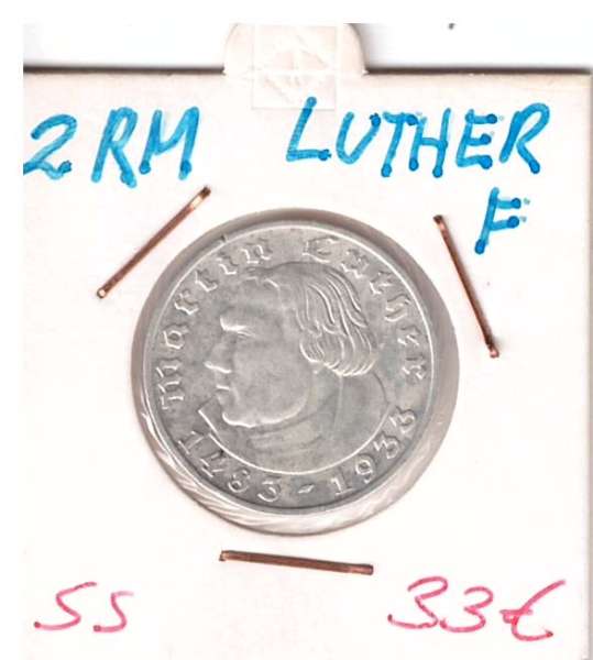 2 RM Reichsmark 1933 F Silber Martin Luther