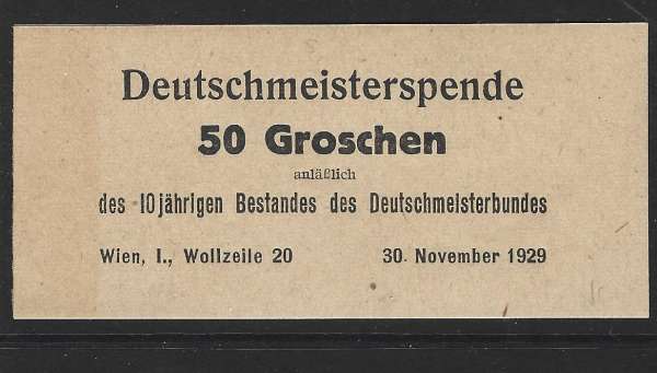 Deutschmeisterspende 50 Groschen 30.11.1929