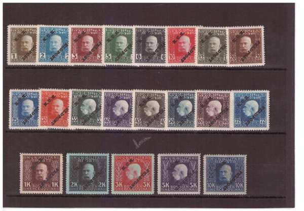 K.FJ Aushilfsausgabe Bosnien Aufdruck 1 Verkehrt KuK Feldpost Postfrisch Ank Nr. 1-21**
