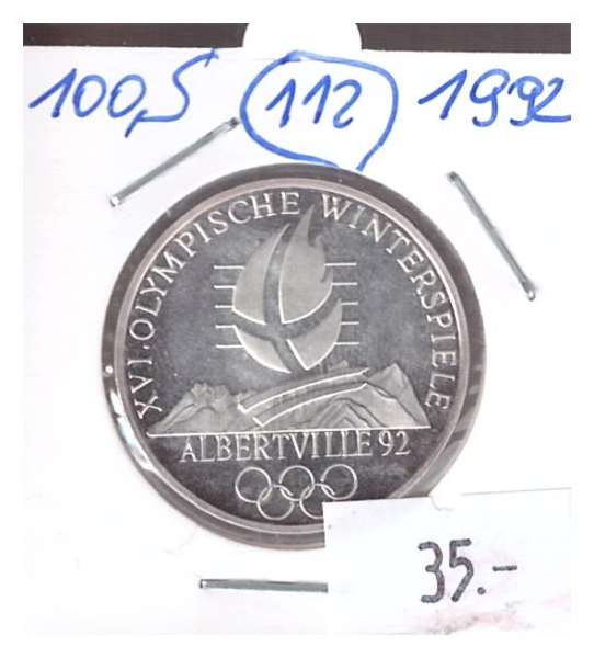 Nr. 112 Olympische Winterspiele Alberville1992 Casinos Austria Silber Casino Jeton 100 Schilling