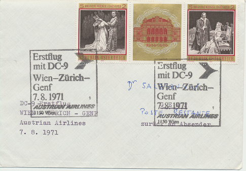 Erstflug DC-9 Wien - Zürich - Genf 7.8.1971