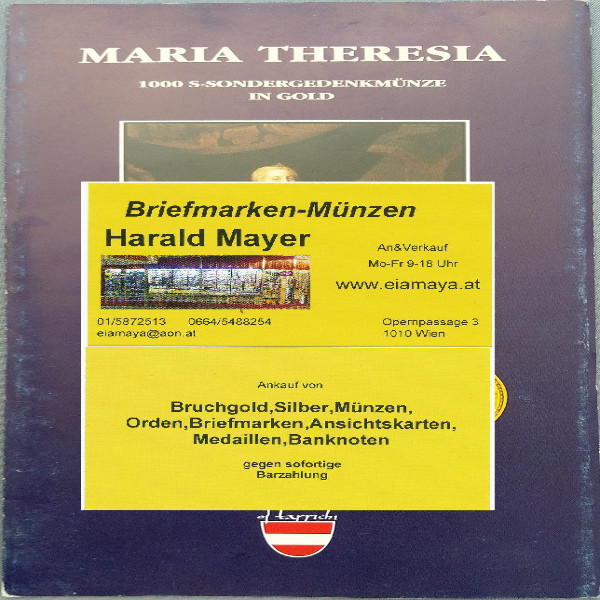 Maria Theresia 1000 Schilling Gold 1993 - nur Flyer Folder