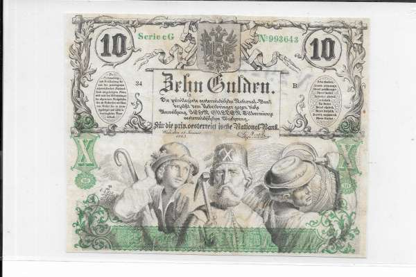 Franz Joseph 10 Gulden mit Aufdruck Echt Wertlos