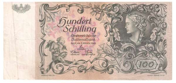 100 Schilling 3.1.1949 Wien Donau 1237/00379 ANK 263 Gebraucht