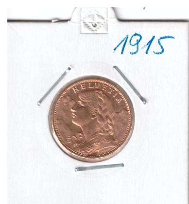 20 Franken 1915 B Vreneli Schweiz Gold