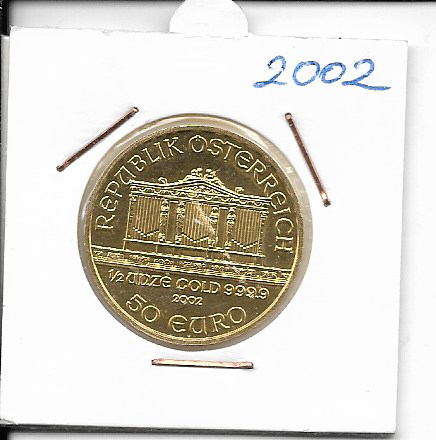 2002 Philharmoniker 1/2 unze 50 Euro 15,55 Gramm