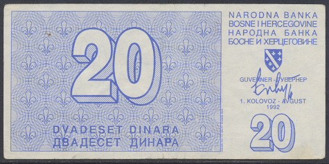 Bosnien Herzogowina- 20 Dinara 1992 - Pick Nr. 22 gebraucht