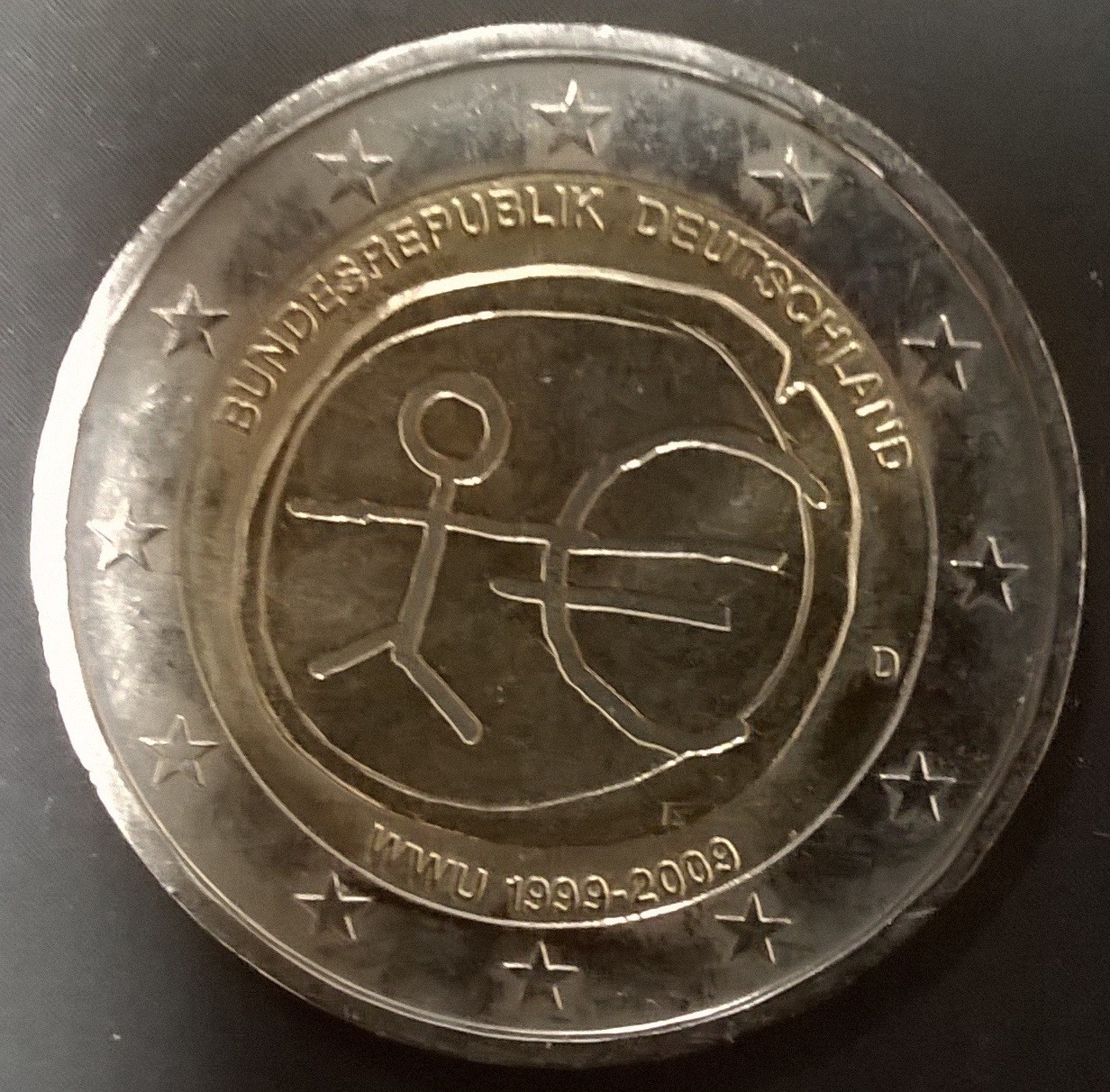 2 Euro Wwu 1999 Bis 2009 Wert 2 Euro Deutschland 2009 10 Jahre Euro WWU | 2 Euro Wirtschafts