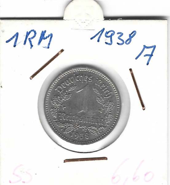 1 RM Reichsmark 1938 A Nickel