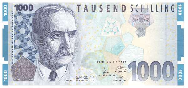 1000 Schilling 1.1.1997 Karl Landsteiner Ank.292 Nr. AB 864491 U Pick 152 unc